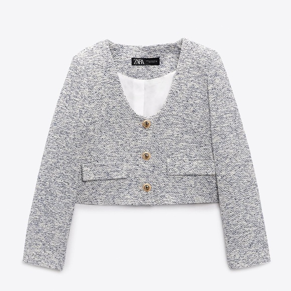 ZARA 2 PIECES MATCHING SET GOLD BUTTON TEXTURED BLAZER AND GOLD BUTTON SHORTS - Picture 5 of 12